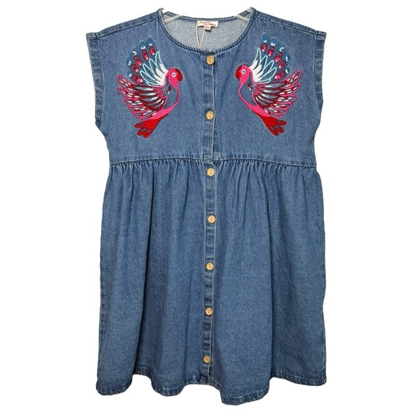 DU PAREIL AU MÊME Embroidered Denim Bird Dress Girl’s 10 Yrs (140 cm) DPAM - Picture 7 of 7